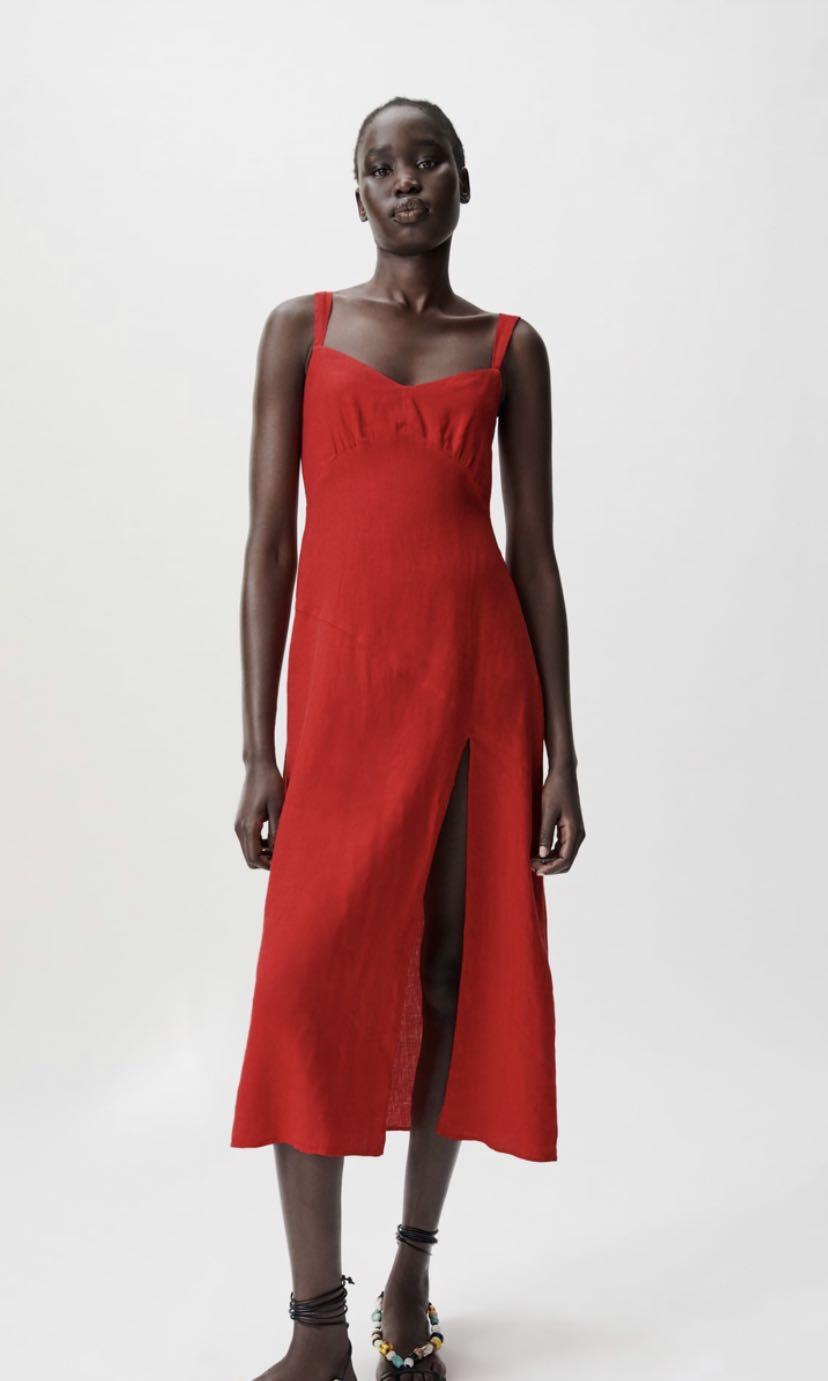 Zara red store linen dress