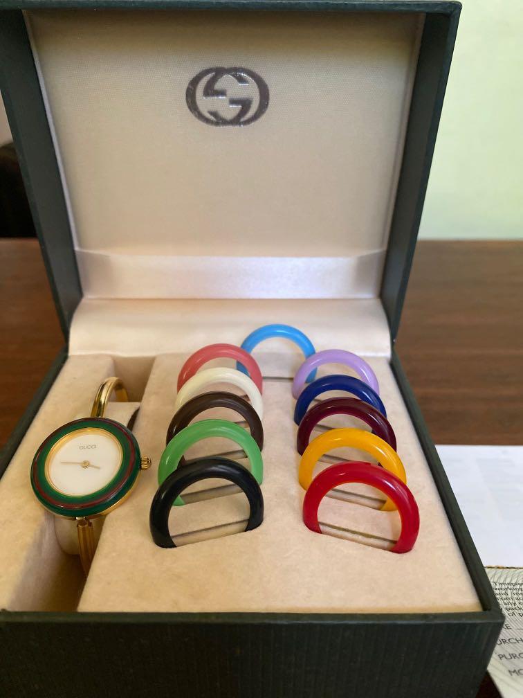 Gucci bangle watch new arrivals with interchangeable rings