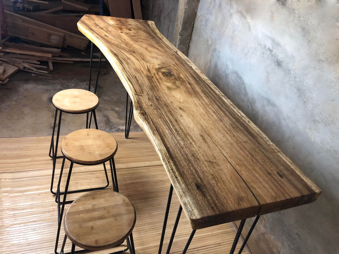 Acacia Live-Edge Bar Table Set, Furniture & Home Living, Furniture, Tables  & Sets On Carousell