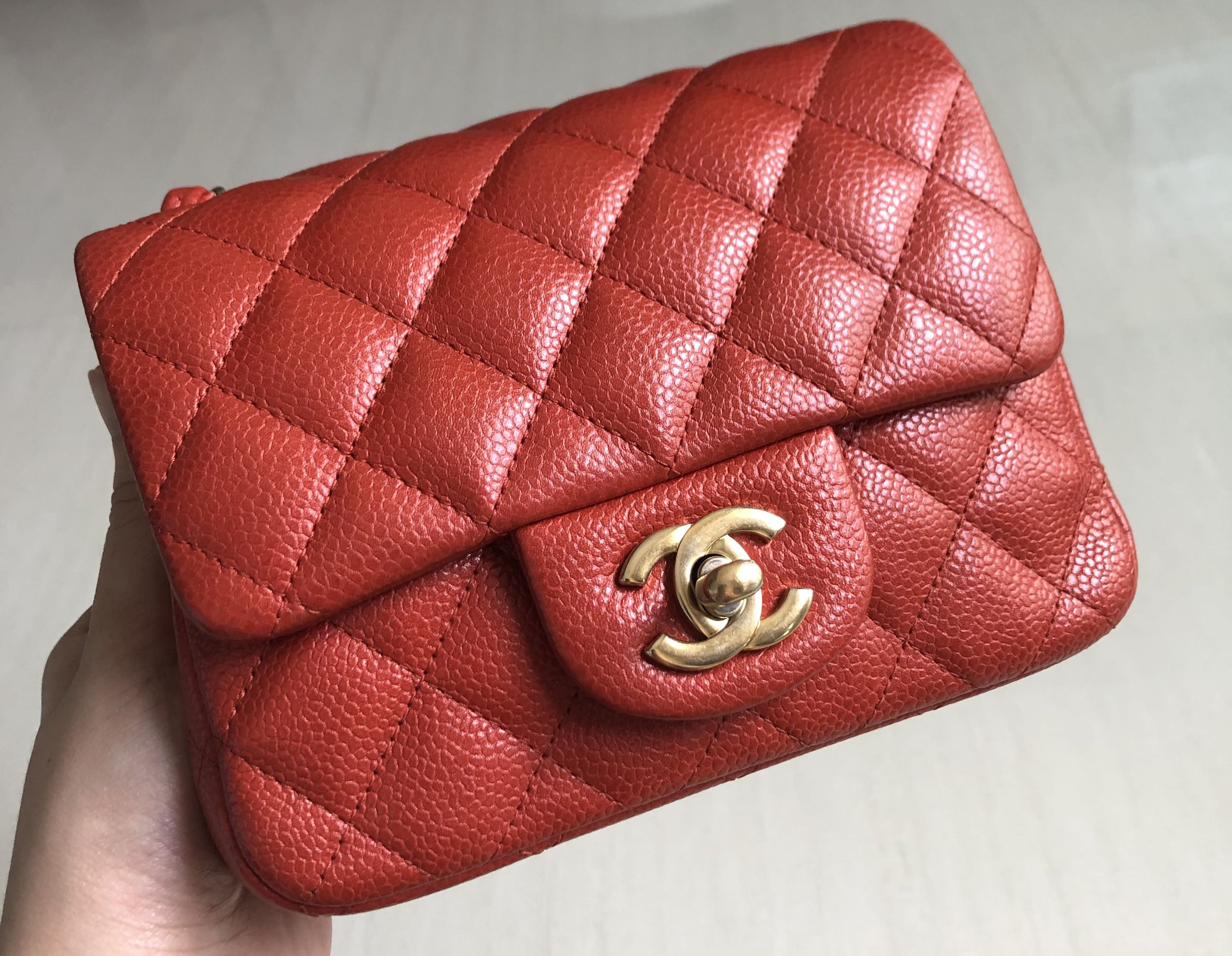 Authentic Chanel 15C Square Mini Pearly Red, Luxury, Bags & Wallets on  Carousell