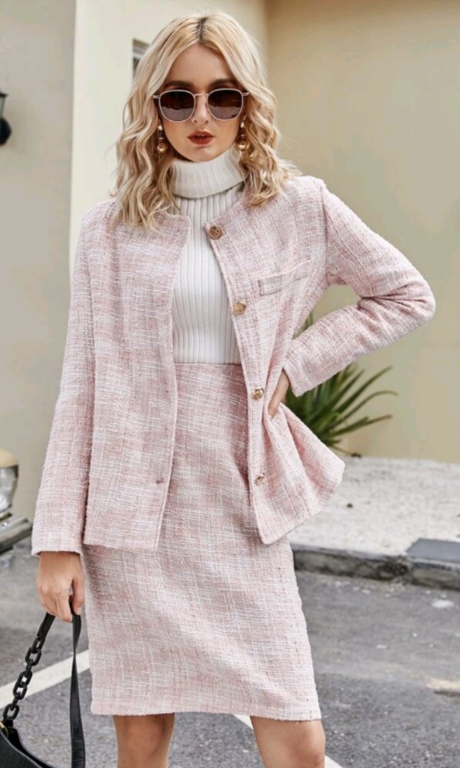 Brand New Plus Size Chanel Tweed Jacket Skirt Women s Fashion