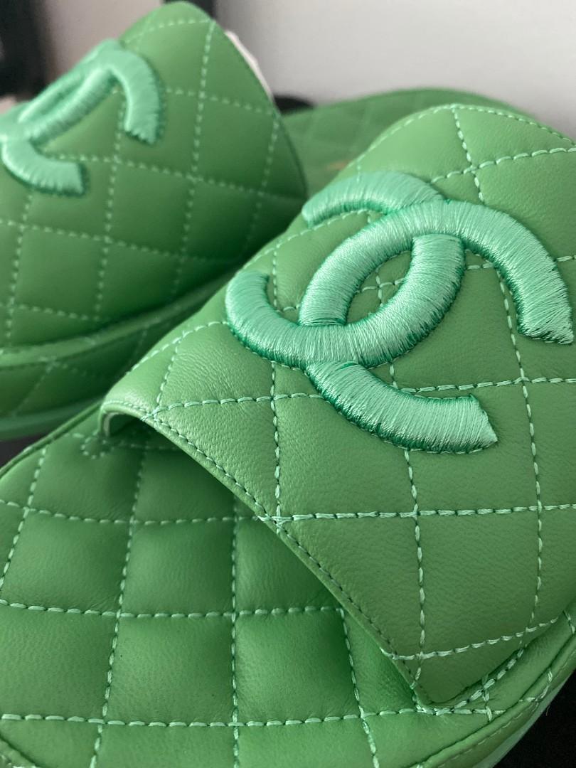 Chanel green slides hot sale