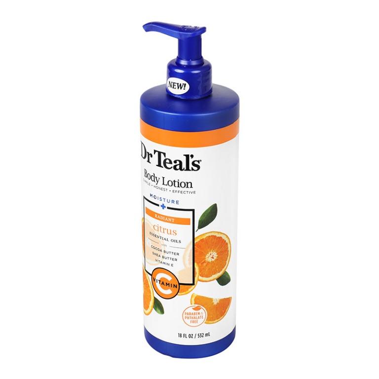 Dr Teal's Radiant Body Lotion with Vitamin C and Citrus Essential Oils, 18 oz. (Category: Hair) located in San Juan City. Submitted by princessshyph (Listing ID 1099369588, Image 3). Description: Brand: Dr Teal's Radiant Body Lotion Vitamin C and Citrus Essential Oils Size: 18 oz./ 532ml Essential oils with cocoa butter, shea butter, vitamin E. Vitamin C Formulated with moisturizing ingredients plus beneficial essential oils to nourish and renew 