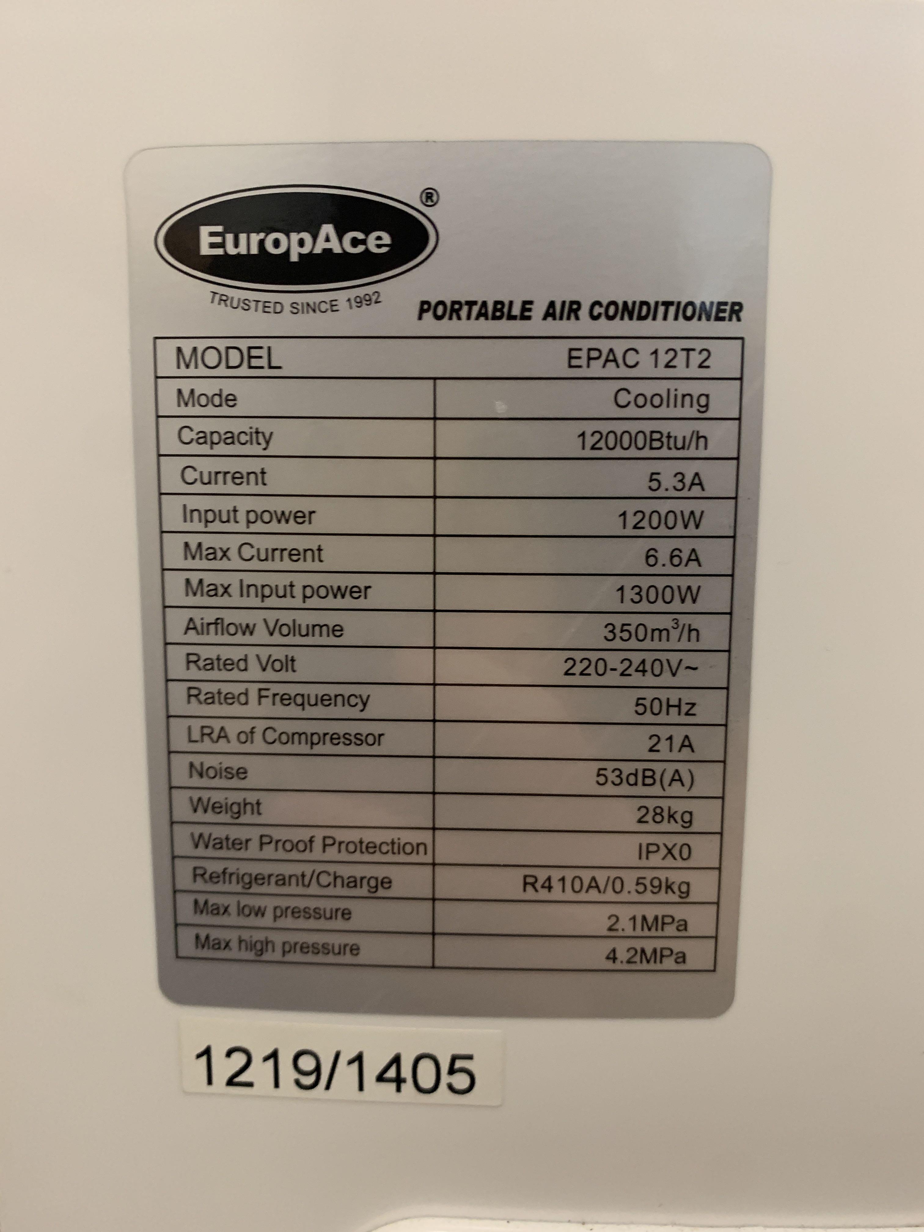 Europace EPAC 12T2 Portable Aircon 12k BTU, TV & Home Appliances, Air ...