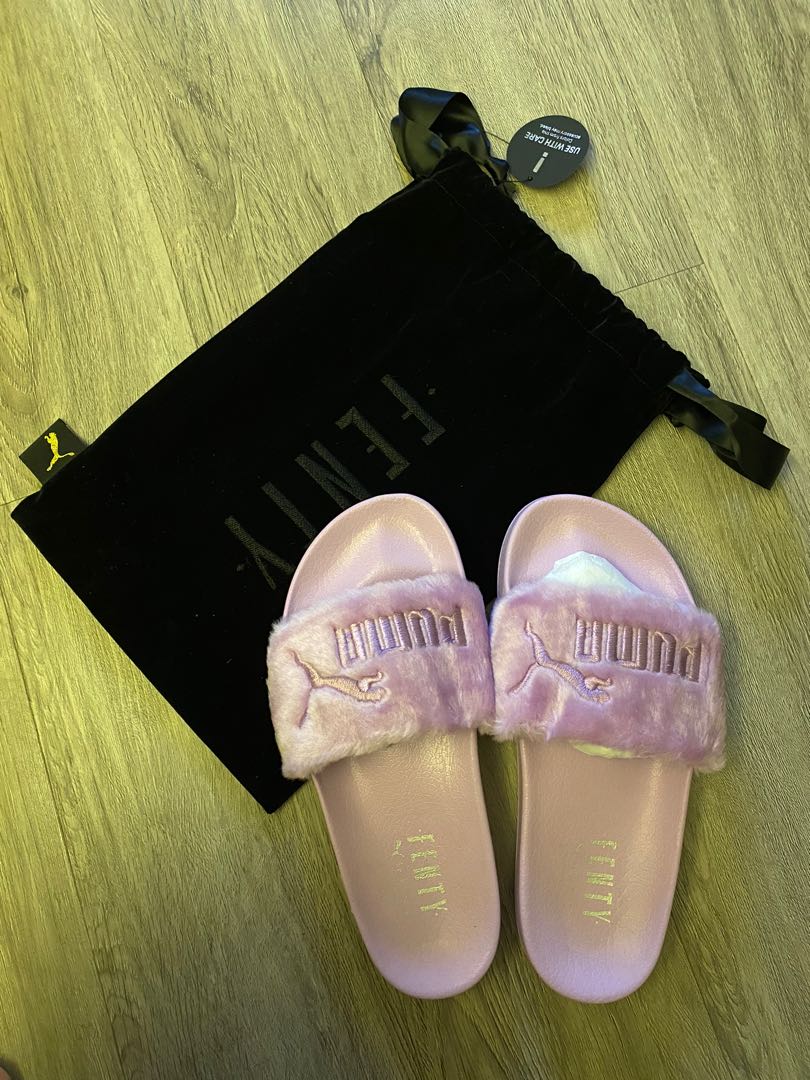 Furry puma slides cheap hotsell