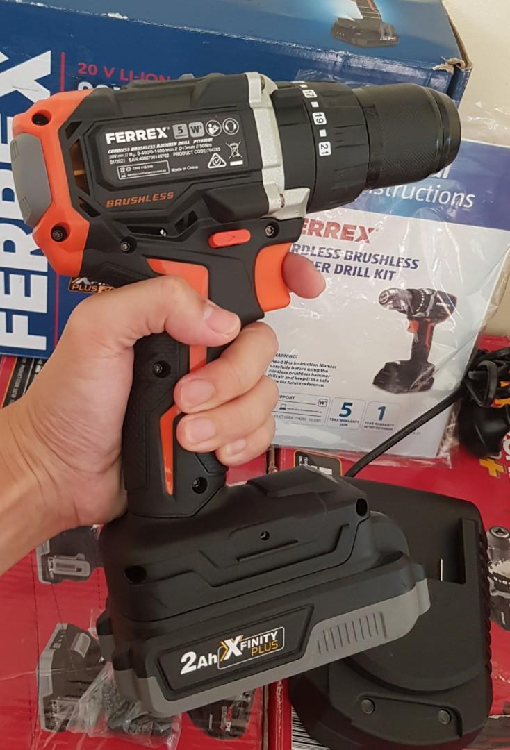 Ferrex 20v cordless brushless hammer drill driver set, Commercial