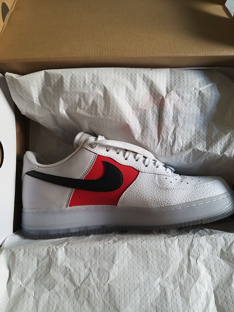 Nike Air Force 1 '07 LV8 EMB Icy Soles, White Red, CT2295-110, Mens Size 14