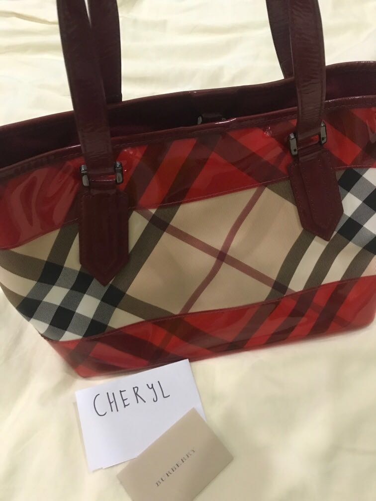 Burberry red hot sale patent handbag