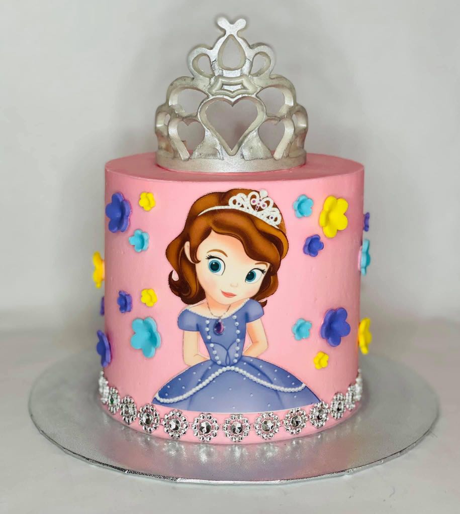 Elegant Sofia the First Birthday Cake in Pink and Purple