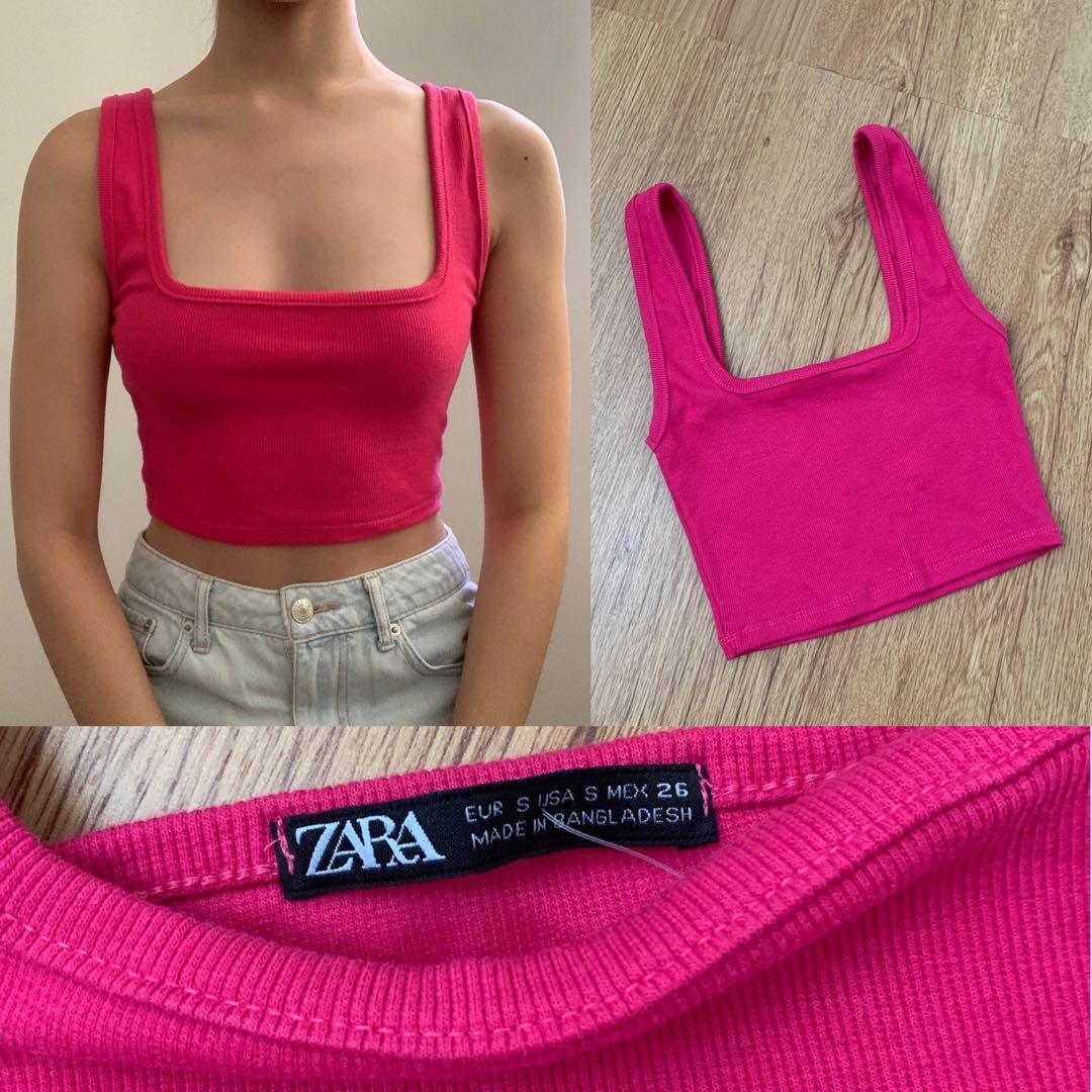 Zara Pink Square Neck, Women's Fashion, Tops, Sleeveless on Carousell