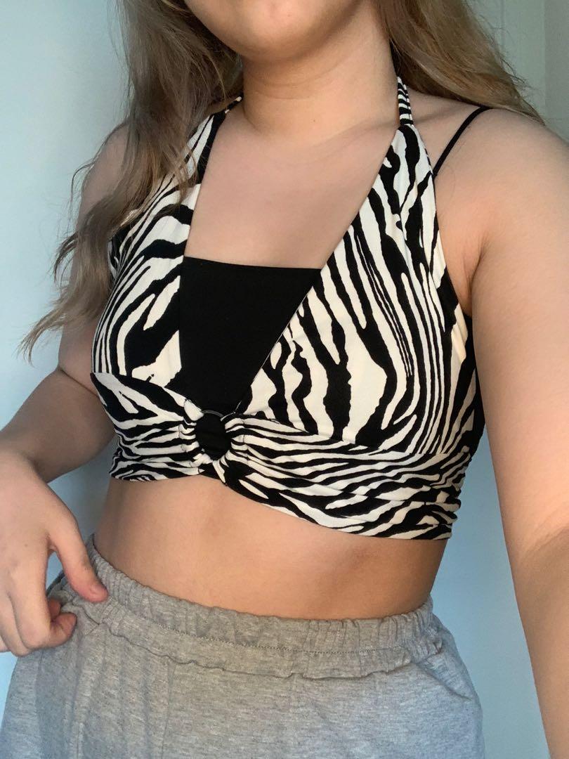 zebra halter backless print top, Women's Fashion, Tops, Sleeveless on  Carousell