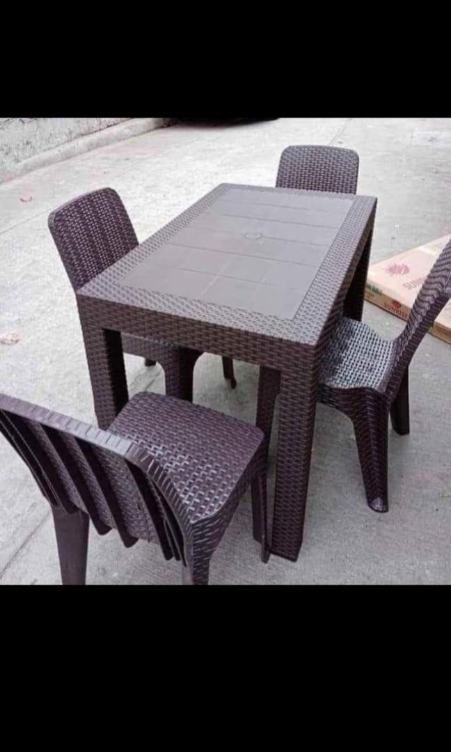 4SEATER CHAIR AND RATTAN TABLE, Furniture & Home Living, Furniture