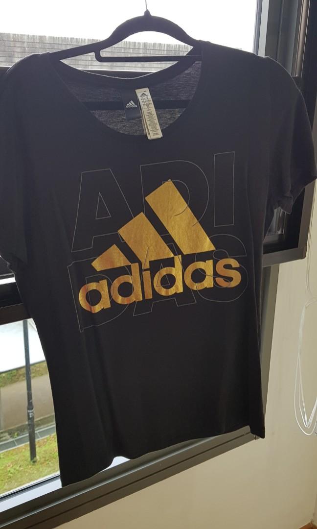 Adidas black tshirt, Women's Fashion, Activewear on Carousell