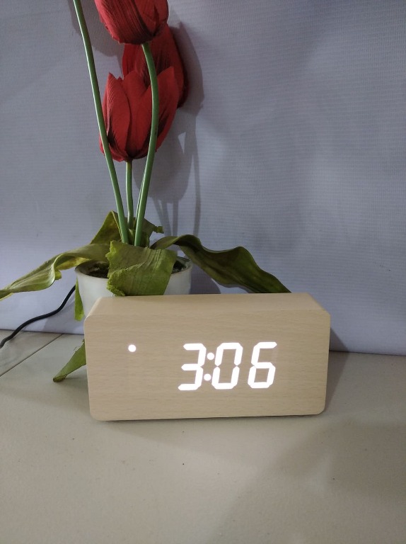 Anko LED Wooden Alarm Clock, Furniture & Home Living, Home Decor