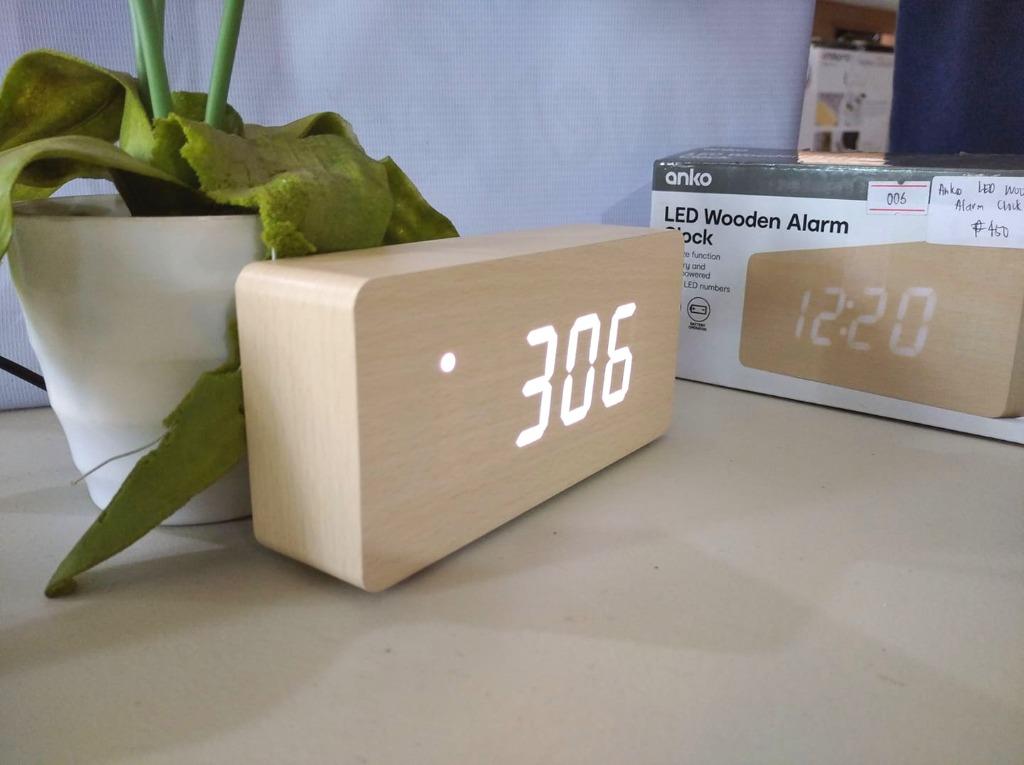 Anko LED Wooden Alarm Clock, Furniture & Home Living, Home Decor