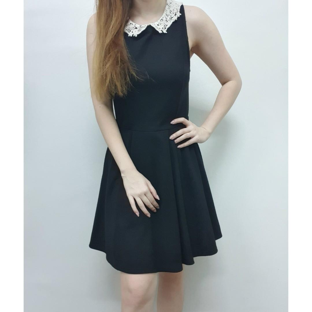 Black skater dress deals with white collar