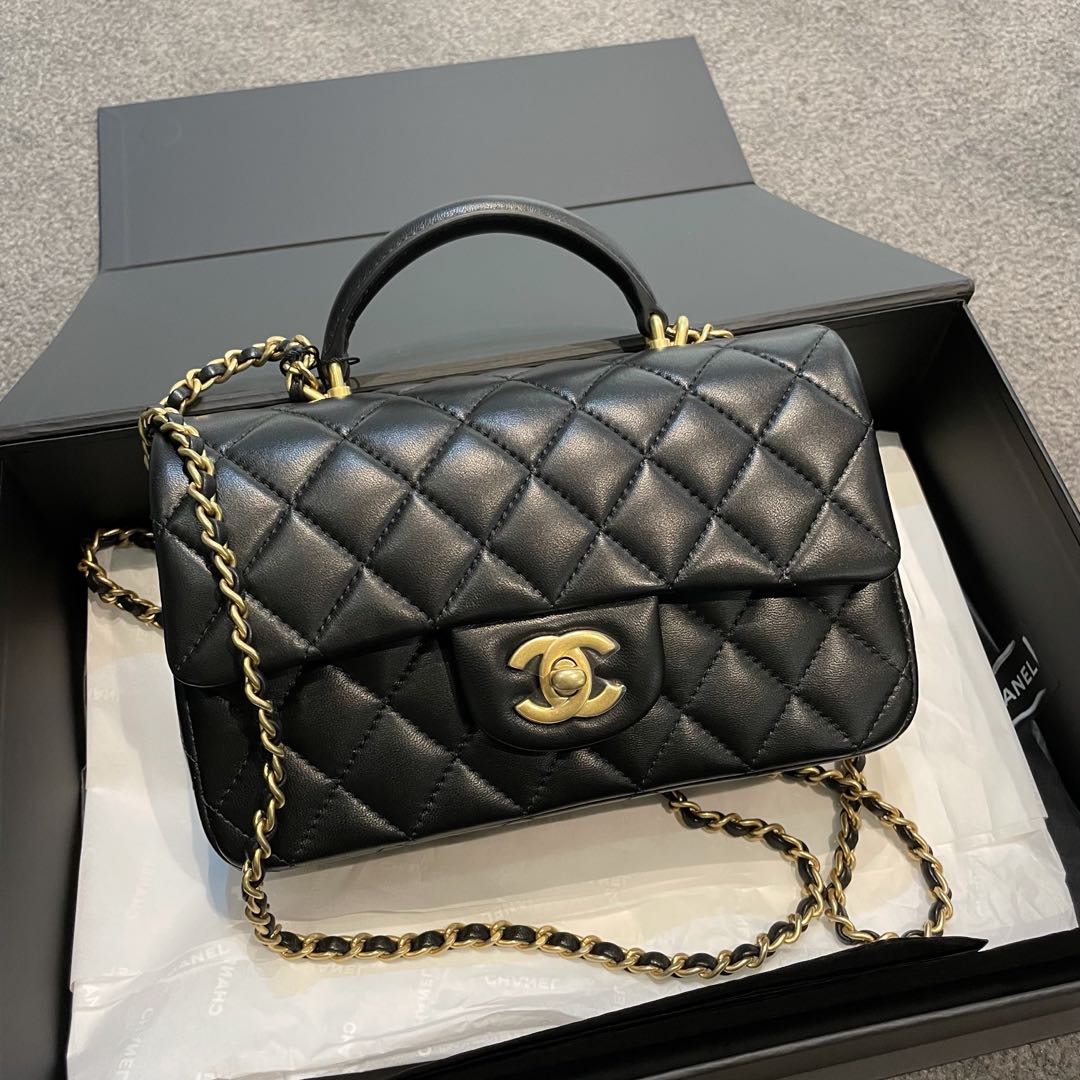 Chanel Black Quilted Lambskin Rectangular Mini Classic Flap Bag Light Gold  Hardware  Madison Avenue Couture