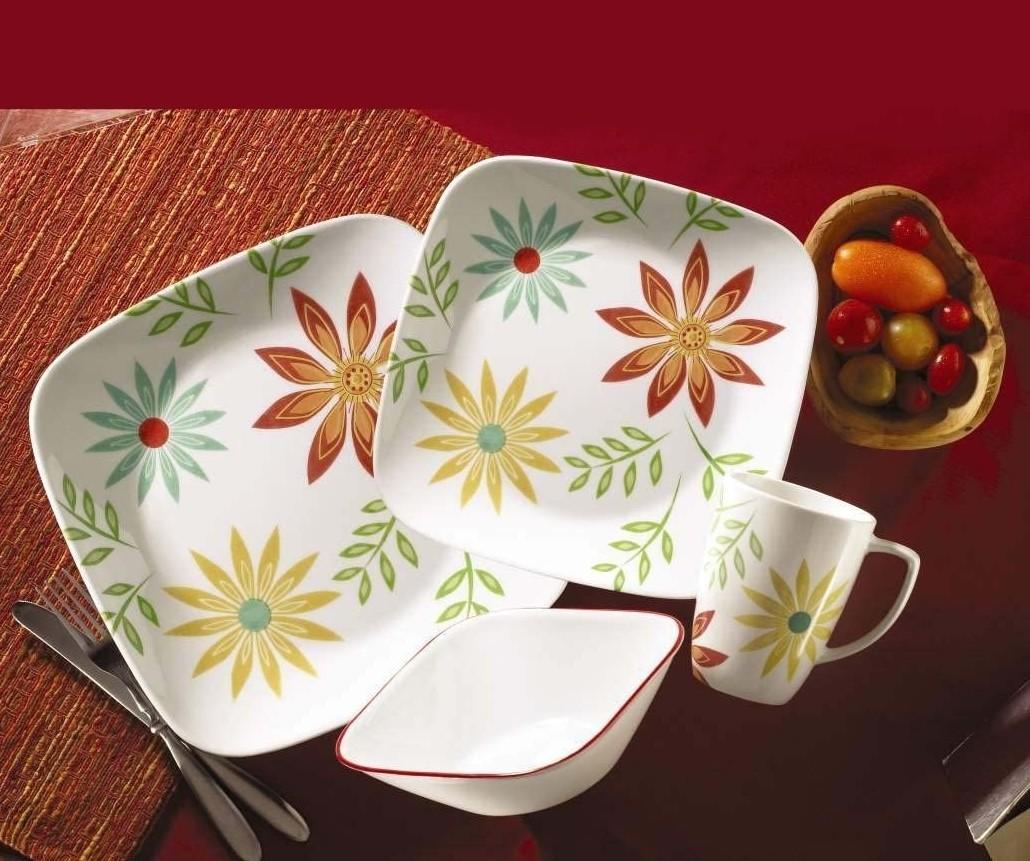 🔥SALES 🔥Corelle Square 16-Piece Dinnerware Set, Happy Days
