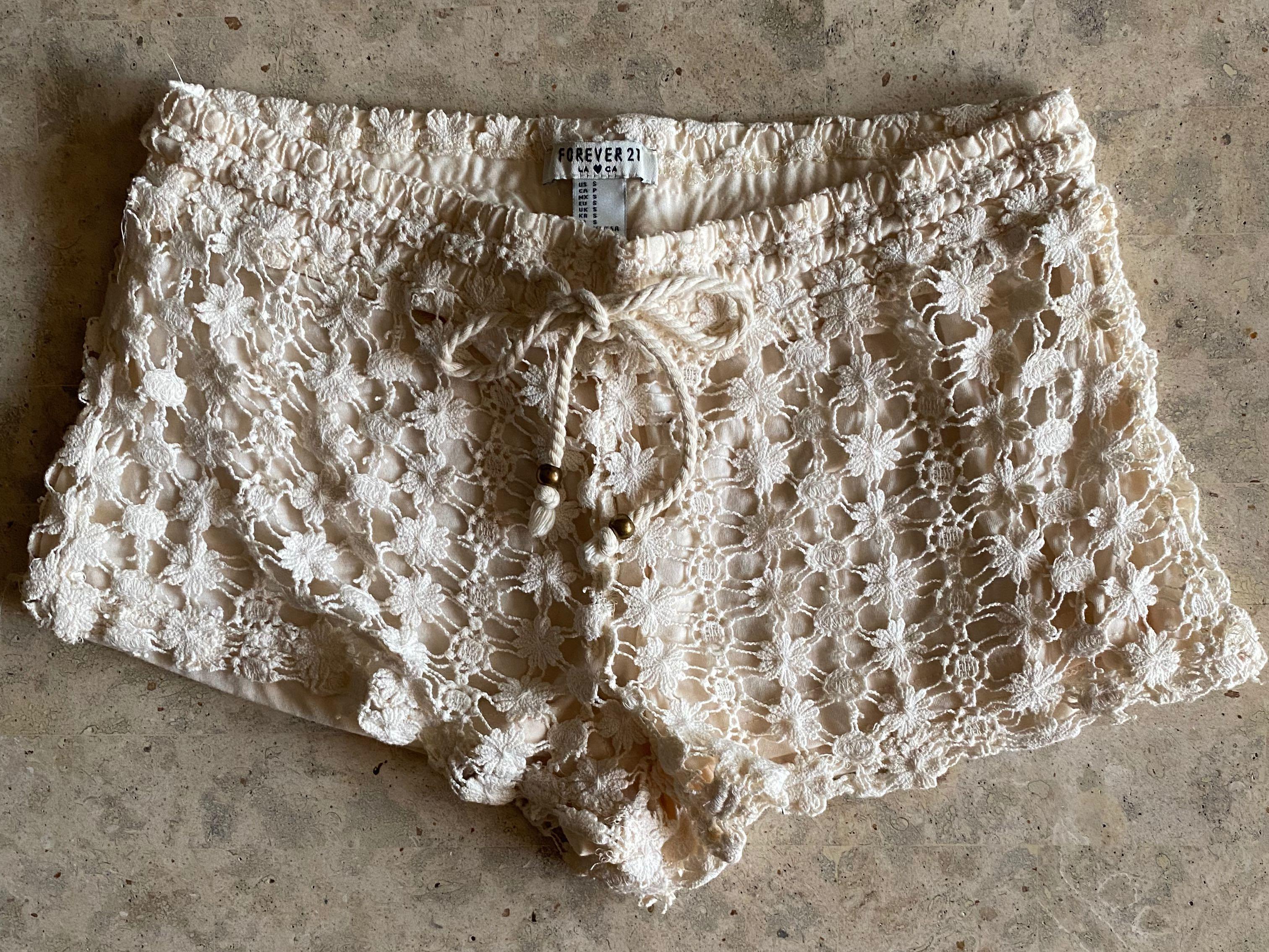 Cream Crochet Booty Beach Shorts Women s Fashion Bottoms Shorts