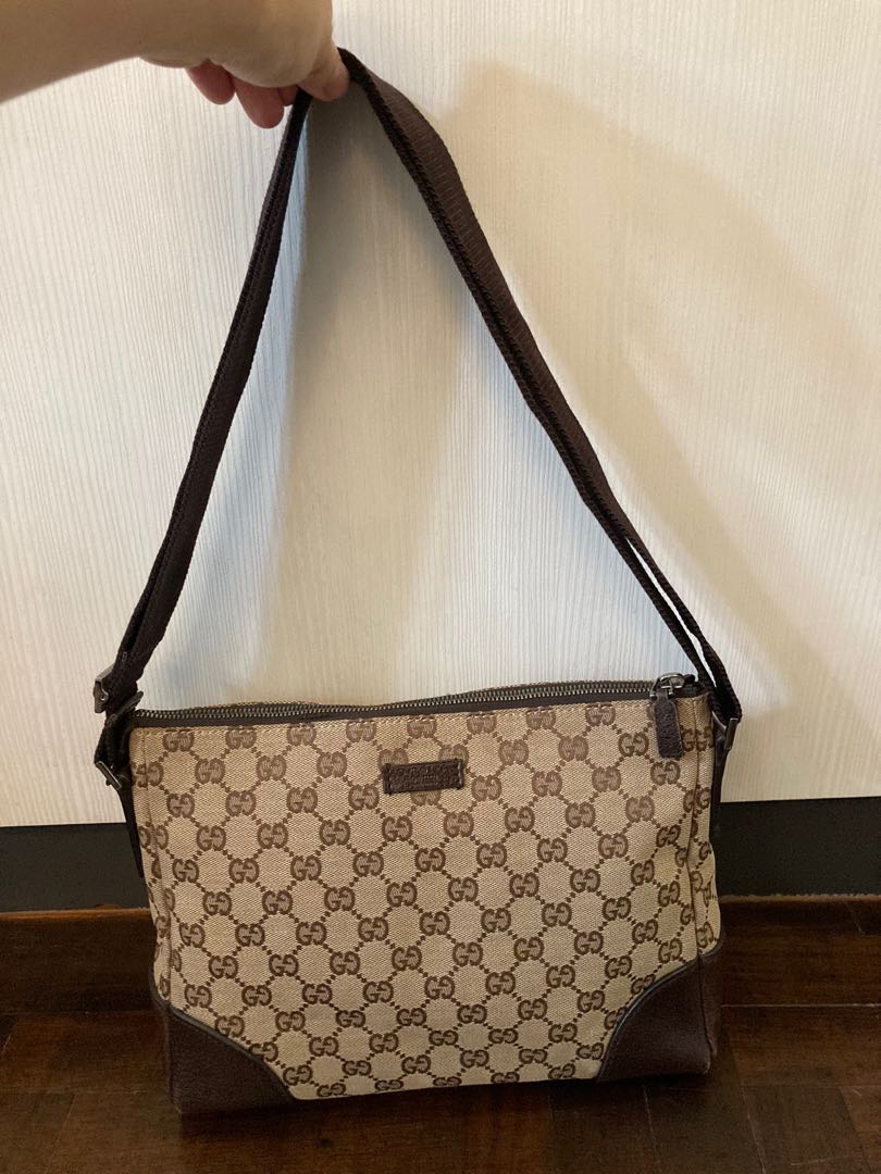 Gucci Beige/Brown Canvas Hobo Shoulder Bag with Brown Leather Trim 203503