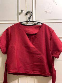 maroon v neck tied blouse