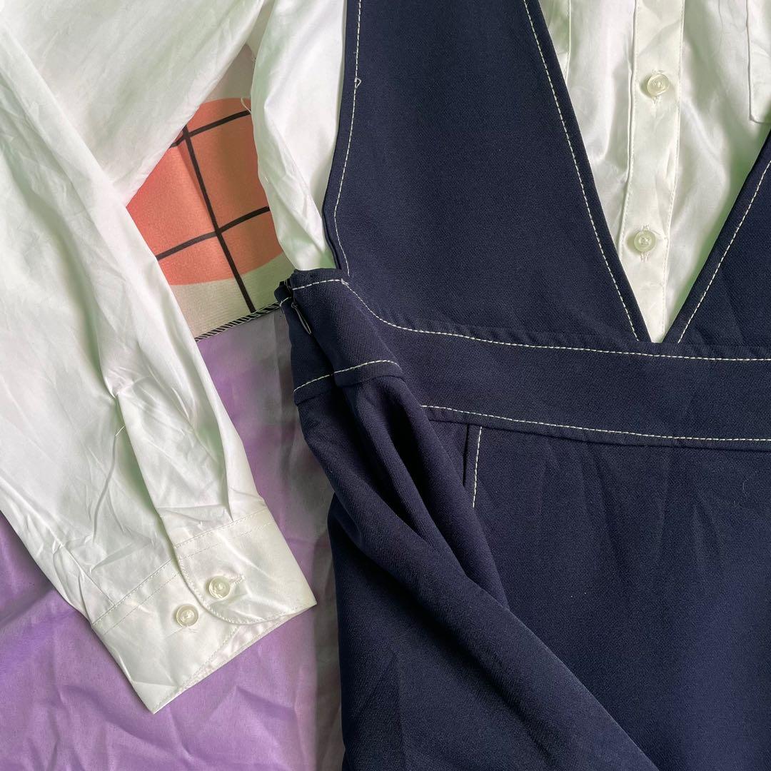 Navy Blue Pinafore Jumperskirt (Category: Jumpsuits) located in Manila. Submitted by julimi_ (Listing ID 1099655273, Image 3). Description: DO NOT ORDER IF YOU’RE NOT SURE; FOR SURE BUYERS ONLY! ⚠️🛍 Details: Navy Blue Pinafore Jumperskirt Price: ₱75.00 Size: Small-Medium Length: 31.5 inches Width (Front): 16 inches Other deets: HQ | Comfy |W/ zipper at the side 🛒 DM us for more info! Shopee Checkout Available!.