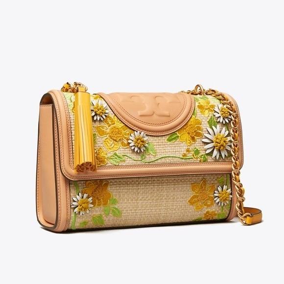 PREORDER) TORY BURCH - FLEMING EMBROIDERED STRAW CONVERTIBLE SHOULDER BAG  80400, Luxury, Bags & Wallets on Carousell