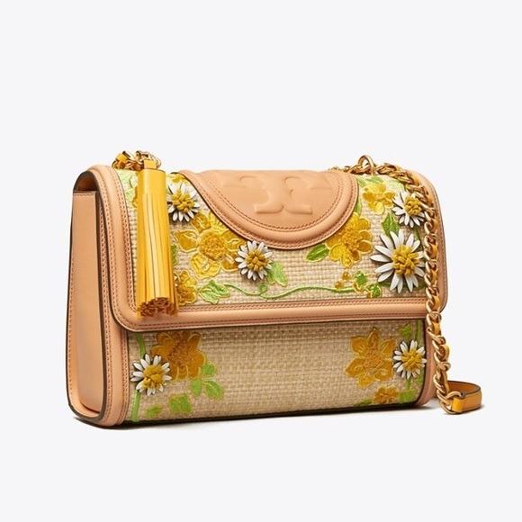 Tory Burch, Bags, Tory Burch Fleming Embroidered Straw Convertible  Shoulder Bag