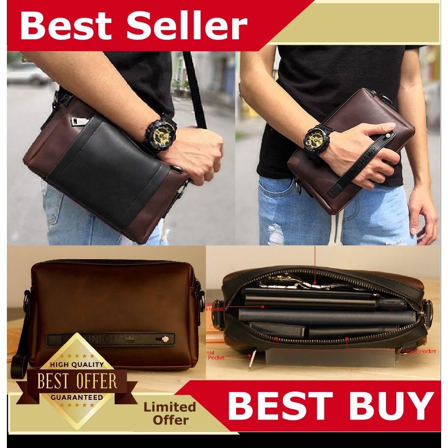 WITH VIDEO [Malaysia Stock] Men's Leather Sling Bag Cross Body  Multifunction Shoulder Beg Lelaki Kulit