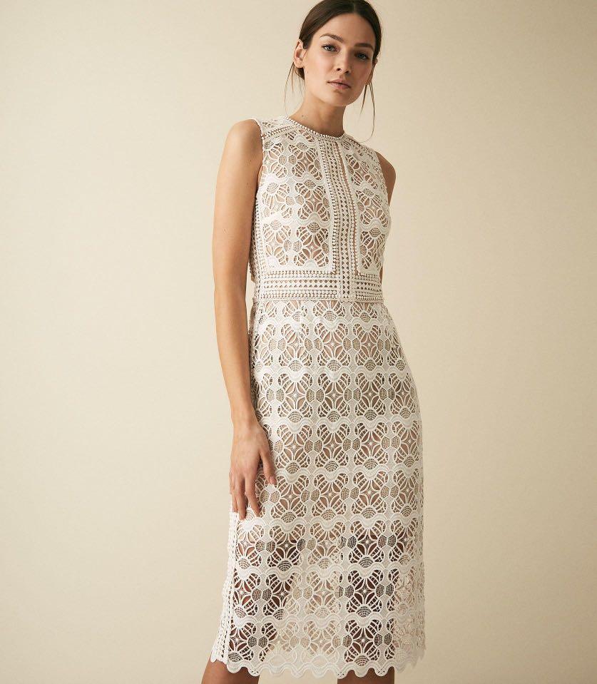 NEW Reiss Aria Coral White Lace Dress UK 10 US 6