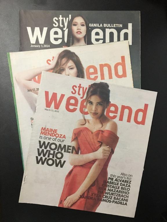 Style Weekend Magazines Bundle (OOP) (Category: Magazines) located in Antipolo. Submitted by dwantfulthings (Listing ID 1099706756, Image 1). Description: Get all 3 Covers: Rachelle Ann Go (January 3, 2014) Ellen Adarna (July 17, 2015) Maine Mendoza (March 11, 2016) Used to be weekly fashion and lifestyle magazine for women published by Manila Bulletin. Condition: Very good RFS: Selling for a friend. Shipping via Lalamove at buyer's expense. Note