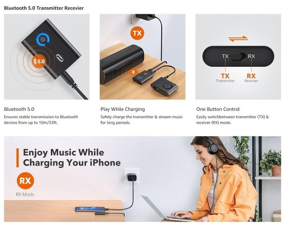 TaoTronics (TTBA07) Bluetooth 5.0 Transmitter & Receiver, 2in1