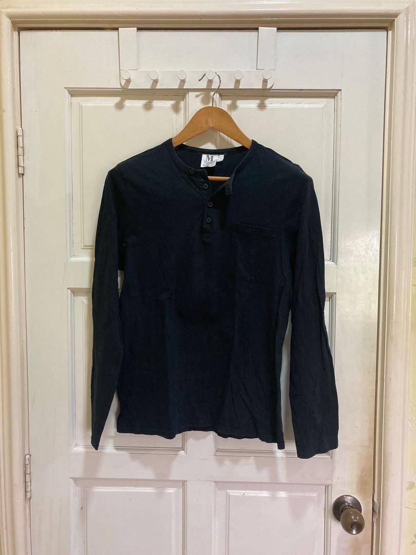 Topman Black Henley Long Sleeve, Women's Fashion, Tops, Blouses on