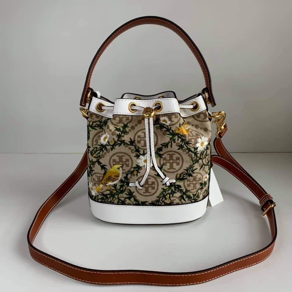 Tory Burch Bucket Bag with Floral and bird embroidered accent, Women's  Fashion, Bags & Wallets, Cross-body Bags on Carousell