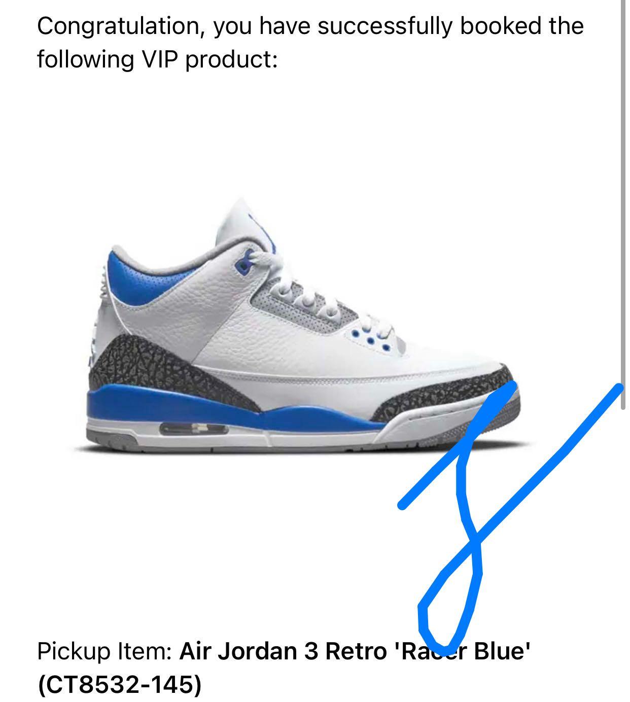 US9.5 & 7.5] 🔵⚪️ Air Jordan 3 Retro 'Racer Blue' (Confirmed ...