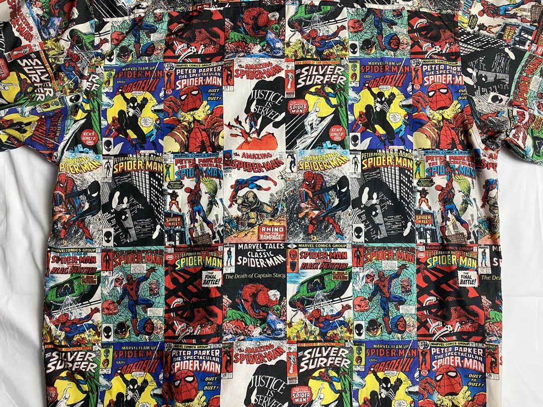 Chemise Vintage Ecko Marvel Spider-Man 2XL Bleue - Manches Courtes, Alex Ross, Années 90, Occasion TB