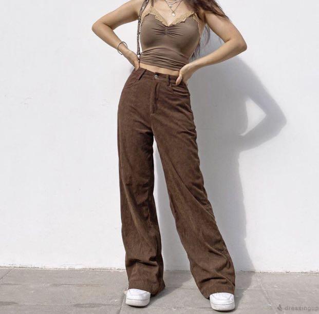 High waist brown corduroy flare pants, Women's Fashion, Bottoms, Jeans &  Leggings on Carousell