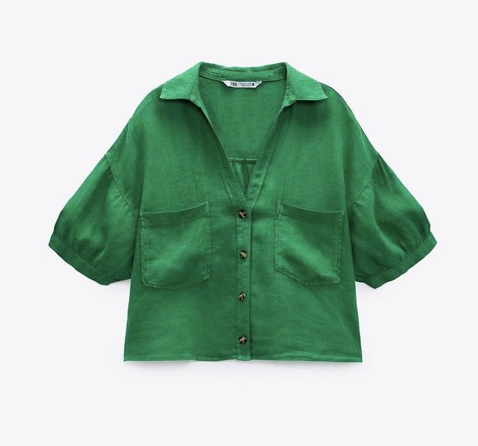 zara green linen shirt