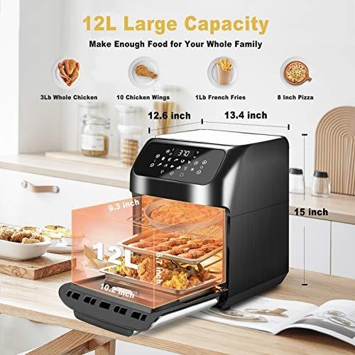 Yeeyo Electric Air Fryer Rotisserie Oven 10-in-1 Fryer 12 Litre 1500W