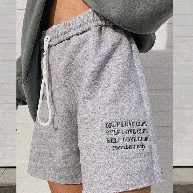 1624 tumblr basic ulzzang embroidered self love drawstring cotton runner shorts Women s Fashion Bottoms Shorts on Carousell
