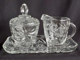 ANCHOR HOCKING Star of David milk & sugar serving set with relish plate/tray, EAPC glass, 1 set available, hardly used