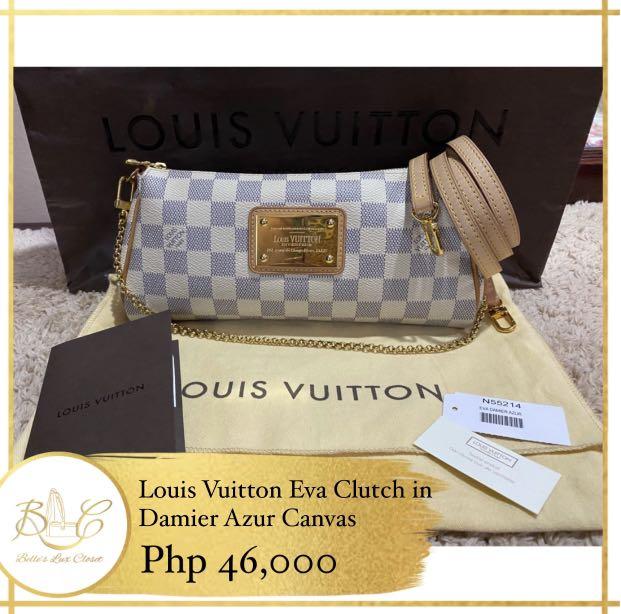 Authentic LV Eva Clutch in Damier Azur Canvas, Luxury, Bags & Wallets on  Carousell