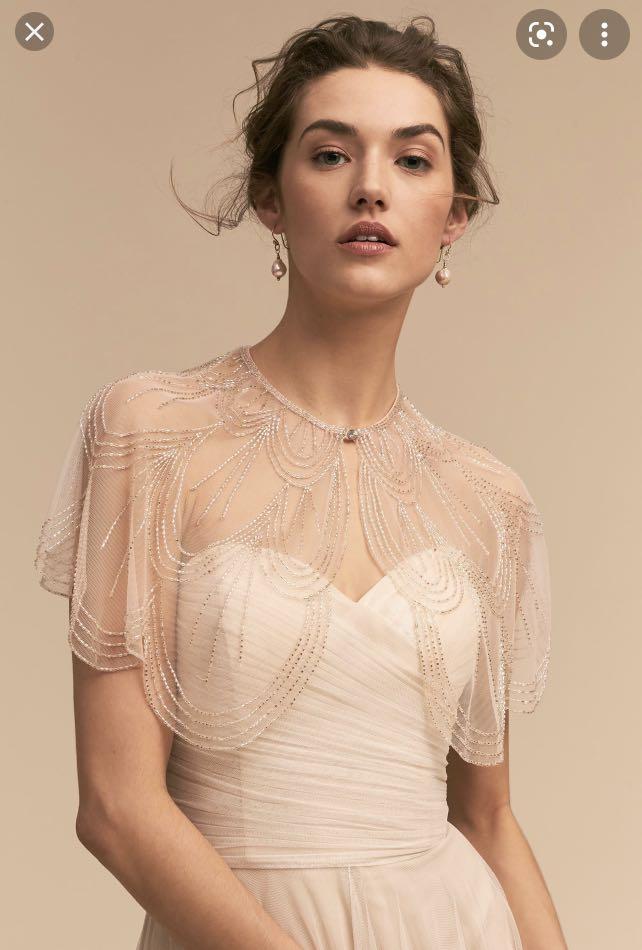BHLDN Jenny Yoo Gleam Capelet Embellished Beads Delicate Sheer