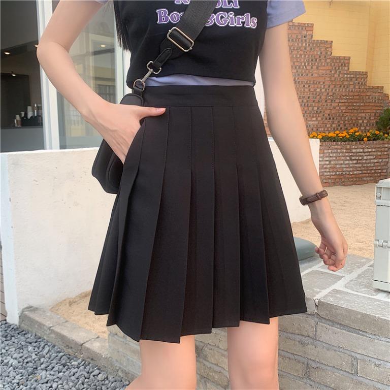 Black Pleated Skirt with Pockets Women s Fashion Bottoms Skirts