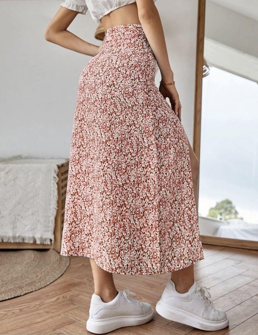 Floral midi skirt shein online
