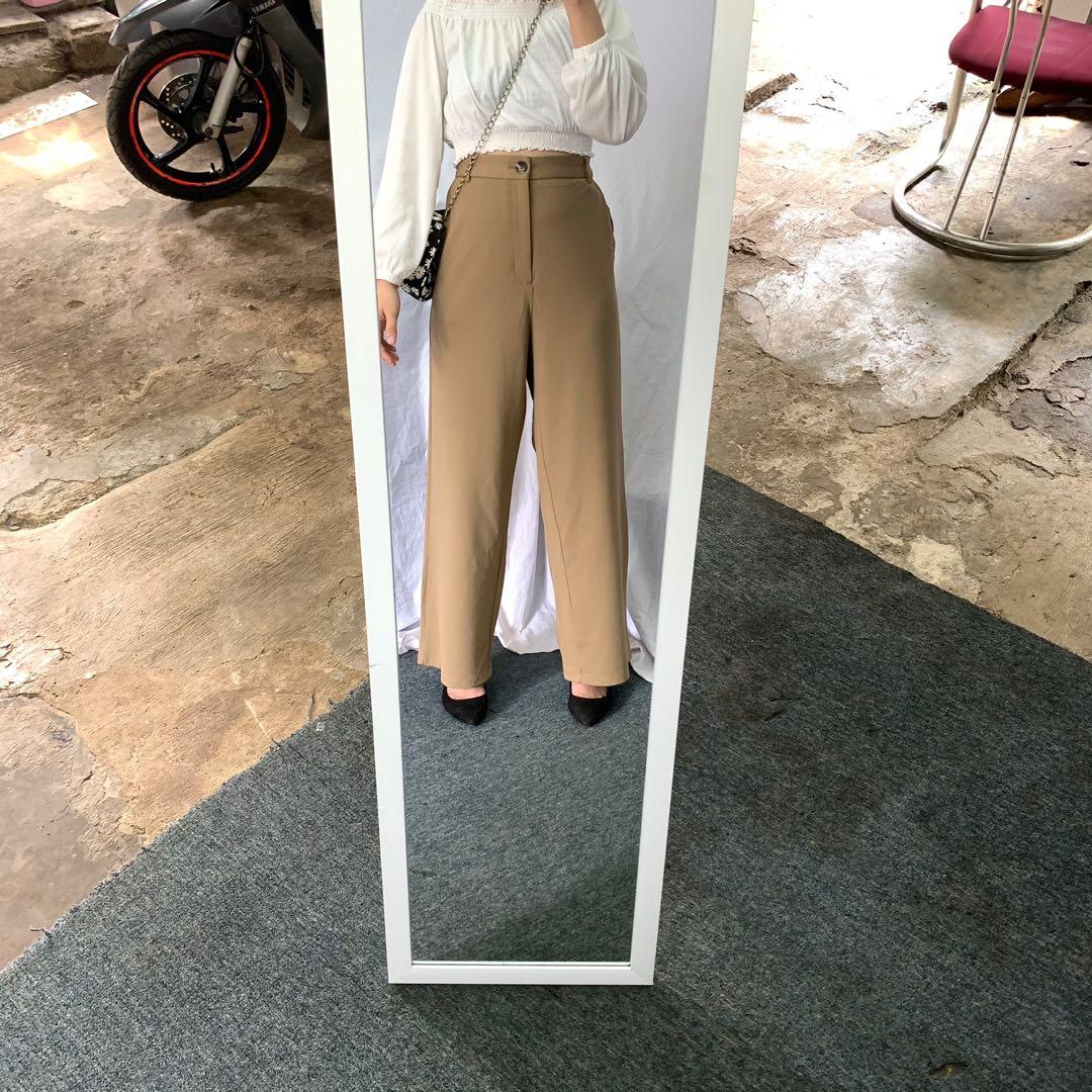 SOLD celana kulot highwaist chino khakis coklat walnut cullote korean cullotes pants gu uniqlo 