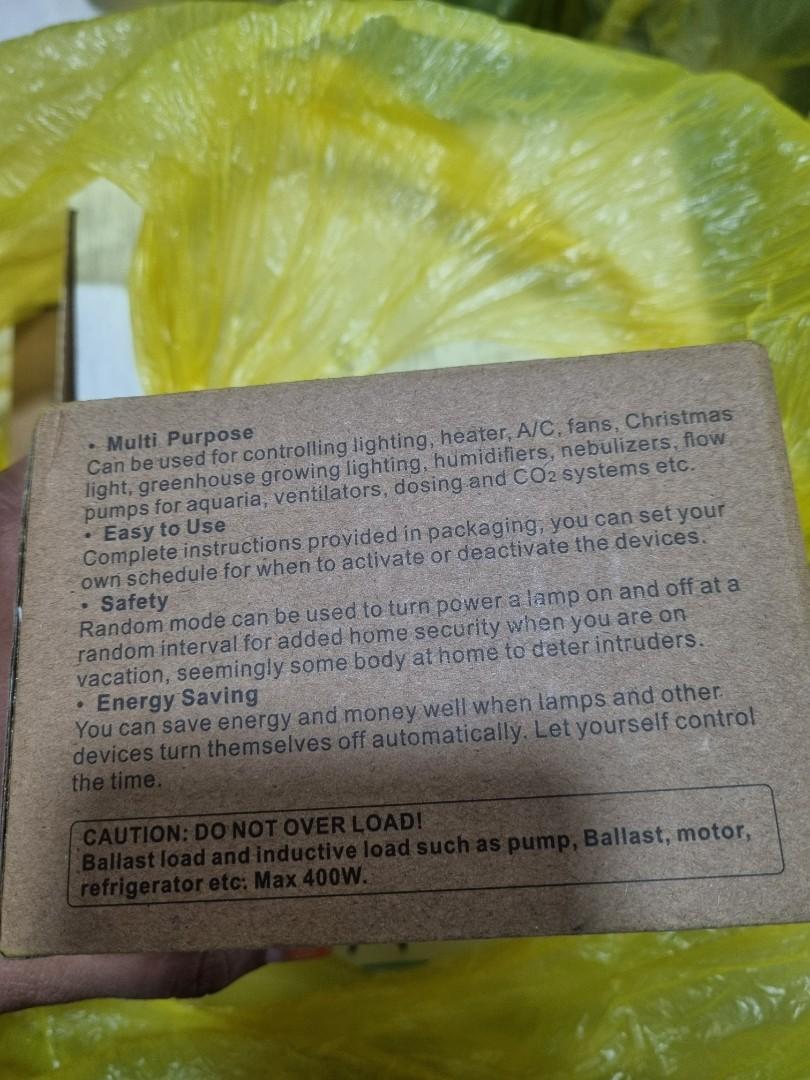 Energy Saving Plug Timer Switch (Category: Electrical, Adaptors & Sockets) located in Singapore. Submitted by Owlet (Listing ID 1104438823, Image 3). Description: Spec : 240 V 13 A 8 On/Off per day 24hr Display Children protector Its Multipurpose; used for controlling lighting, AC , Fan, humidifier..etc Easy to Use..Safety & Energy Saving Its 2-pack.