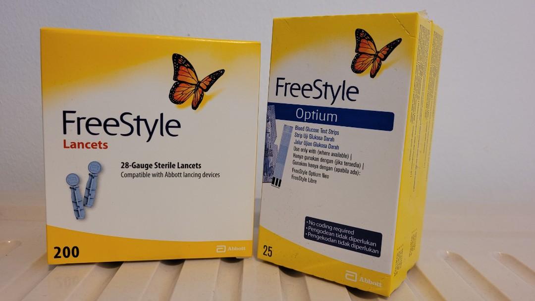 Freestyle Optium Glucose / Blood Sugar Test Strips & Lancets, Health