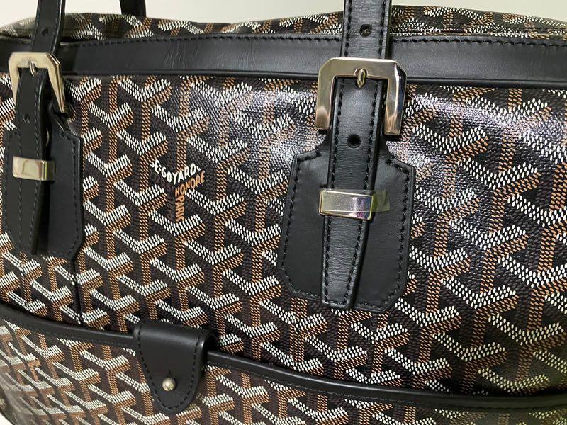 AUTHENTIC Goyard Ambassade MM Black Briefcase Strap Bag Locks Brown Painted