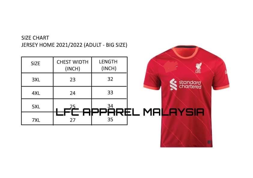 Liverpool jersey size new arrivals chart